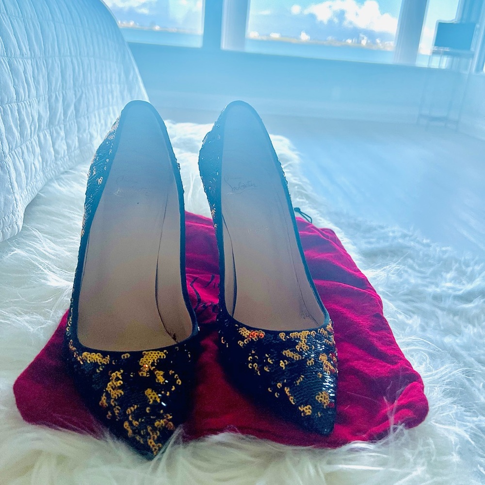 Stunning gold and black sequence Christian Louboutin heels